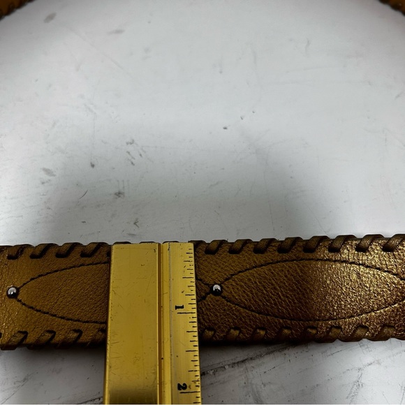 Michael Kors Gold Genuine Leather Silver Buckle belt Studded with key ring - Picture 11 of 12